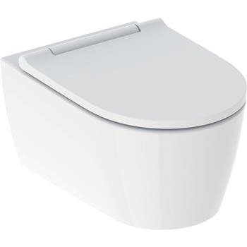 Geberit ONE væghængt toilet med TurboFlush, og toiletsæde: hvid mat, blankforkromet